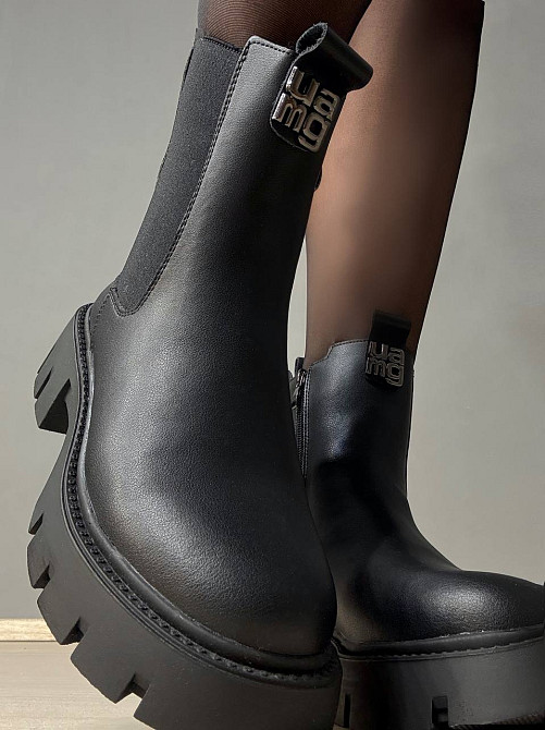 Ботинки женские Hengji 5130 челси высокие утепленные кожаные черные, 39, 24,5 см Киев - изображение 5