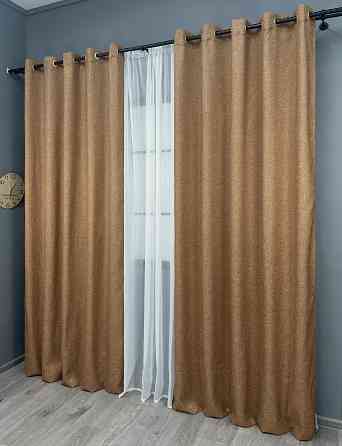 Комплект штор на люверсах VR-Textil Льон ELEMENTA № 1865ш Світло-коричневий 150х270см 2 шт (37-0274) Київ