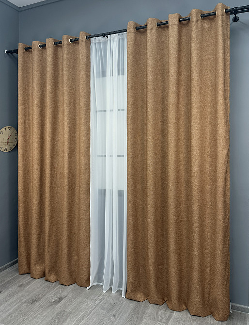 Комплект штор на люверсах VR-Textil Льон ELEMENTA № 1865ш Світло-коричневий 150х270см 2 шт (37-0274) Київ - фото 4