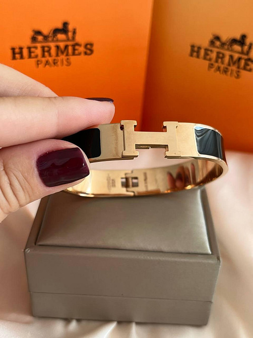 Браслет Hermes жёсткий | черная эмаль | напыление золото  |  напыление серебро 925 Одесса - изображение 1