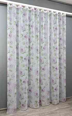 Тюль VR-Textil 1367т Flora Батист Білий з бузковий та салатовим 300х250 см (42-1057) Київ