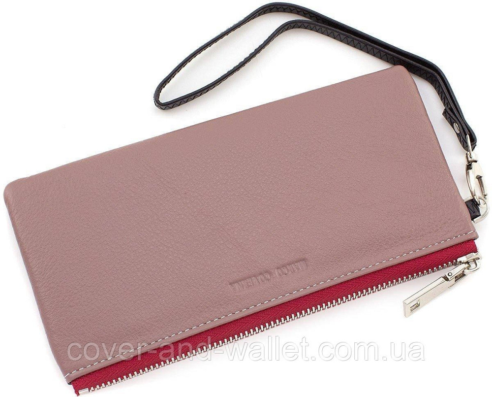 Пудровый тонкий женский кожаный кошелек клатч на молнии Marco Coverna (88806-6) Киев - изображение 2