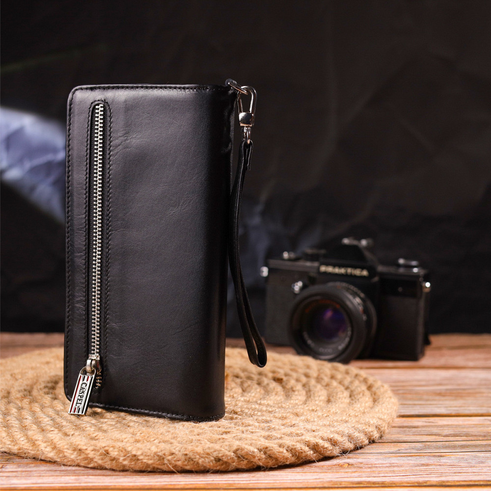 Практичне портмоне клатч із натуральної шкіри з тисненням під крокодила CANPELLINI 21540 Чорне Київ - фото 10