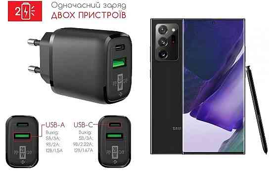 Сетевое зарядное устройство для Samsung Galaxy Note 20, 20W 3A, Quick Charge 3.0 Киев