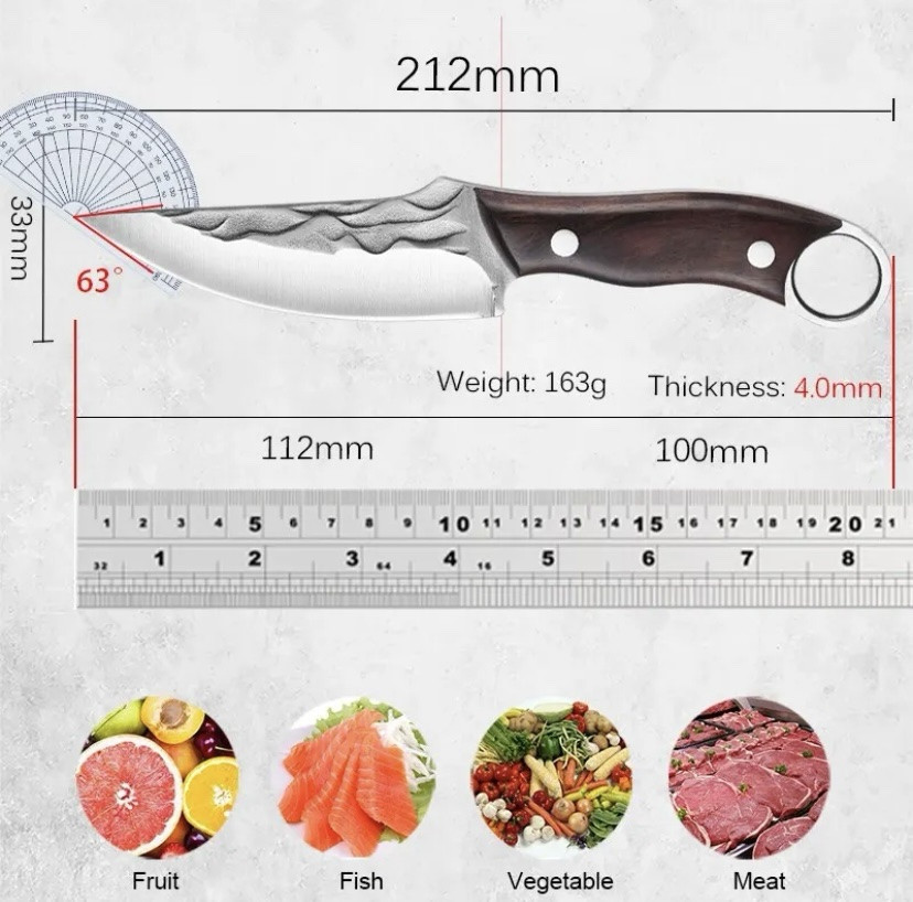 Походный нож, охотничий нож, рыбацкий нож , нож для кемпинга и природы, 21 см, нержавеющая сталь, коричневый Киев - изображение 9