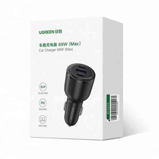 Автозарядка 3xUSB 69W (USB-C+USB-A) QC 3.0 Чорна (CD239) UGREEN (20467) Киев