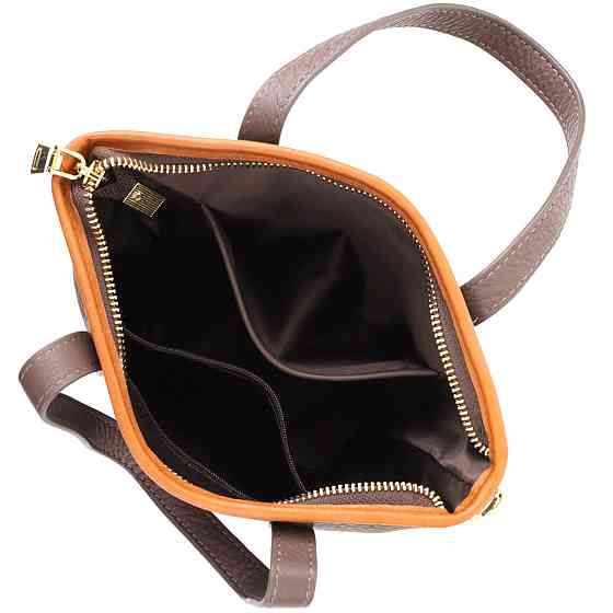 Женская кожаная сумка с коричневой вставкой на лицевой стороне Vintage 22999 Бежево-серый Киев