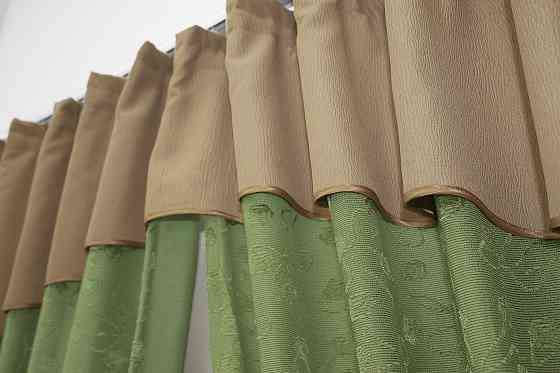 Кухонные шторы VR-Textil № 073к с ламбрекеном и подхватами темно-кофейный с оливковым 285х170 см (50-996) Киев