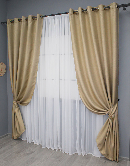 Комплект штор на люверсах VR-Textil Лен-блэкаут Лен Мешковина № 292ш Бежевый 150х250см 2 шт (37-0190) Киев - изображение 3