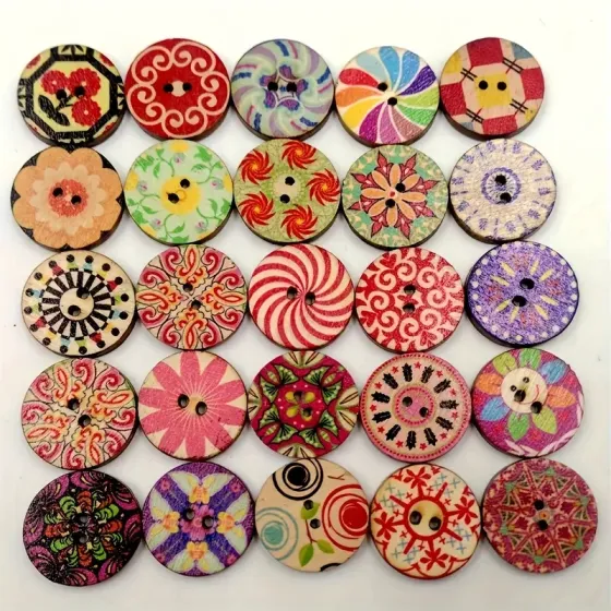Набор деревянных пуговиц 50 шт – винтажные разноцветные для шитья, декора и рукоделия Киев