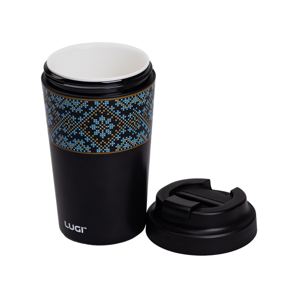 Lugi Термочашка Вишиванка з порцелянаовою колбою 380 мл чорна HP-14-50B Киев - изображение 4