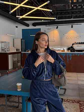 Женский повседневный велюровый костюм двойка: кофта и штаны плотный турецкий велюр Синий, 42/46 Одесса