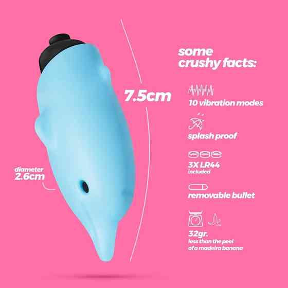 Мини-вибратор в виде дельфина Crushios Dolphin з 10 скоростями, голубой Sex Aura Киев