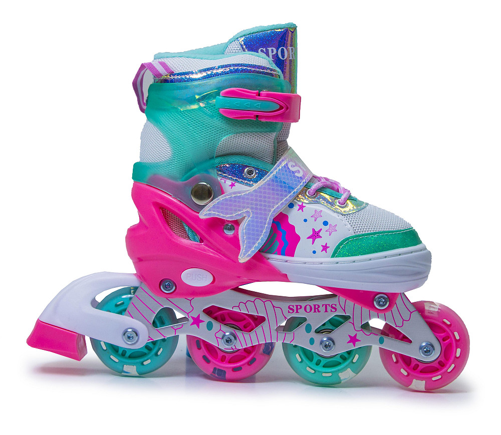 Дитячі розсувні ролики Русалочка Scale Sports бірюзові, розмір 34-38. Усі колеса світяться Одеса - фото 4