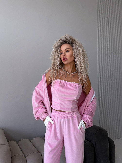 Жіночий велюровий костюм трійка: кофта корсет і штани Одеса - фото 10