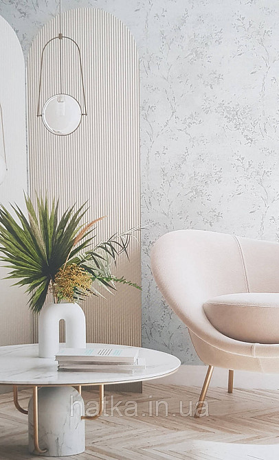 Шпалери вінілові на флізеліні AS creation Della Natura 1.06Х10 листя гілки розмите малюнок сірі на білому Київ - фото 2