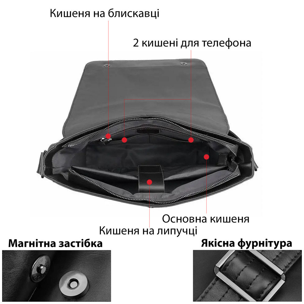 Сумка мужская Vintage 20435 Черная Киев - изображение 9