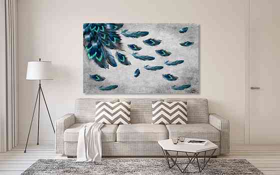 Картина полотно у вітальню / спальню   Пір'я Павича  MLP_279 ( 60х30см ) Київ