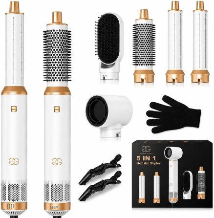 Фен-стайлер Golden Goods Airstyler 5-в-1, 1000 Вт, 110 000 об/хв, іонізація, 5 насадок, біло-золотий Київ