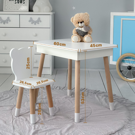 Столик з відкидним верхом і стільчик для хлопчика, білий Киев