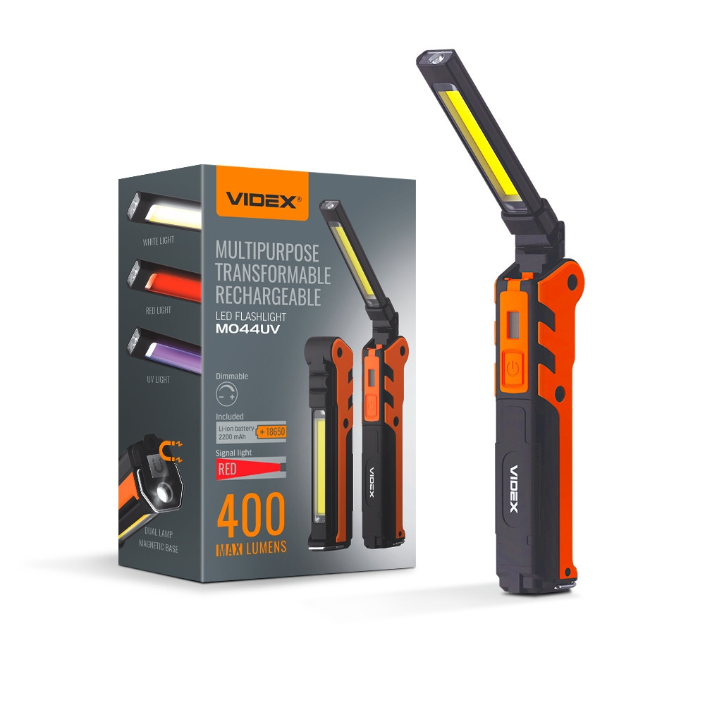 Ліхтарик LED портативний багатоцільовий 400Lm 4000К чорний/помаранч VLF-M044UV Videx Житомир - изображение 1