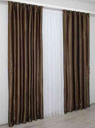 Комплект готовых штор VR-Textil Лен Парма № 1252ш Коричневый 150х270 см 2 шт (33-0090) Киев