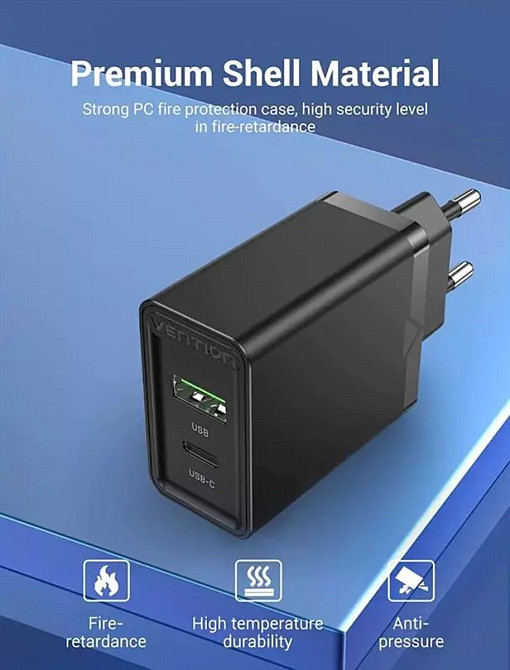 Зарядний пристрій Vention Two-Port USB(A+C) Wall Charger (18W/20W) EU-Plug Black (FBBB0-EU) Київ - фото 5
