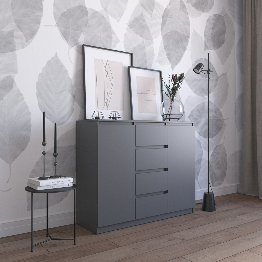 Комод VAYS R-11 Антрацит, 4 шухляди та 2 відділення з полицями, без ручок, ЛДСП, 120×40×98 см - для спальні, вітальні, передпокою Львів - фото 1
