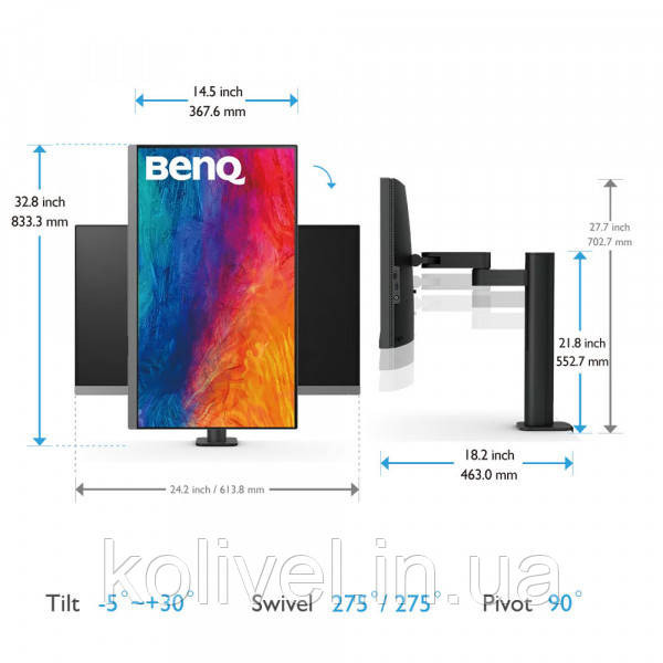 TFT 27" BenQ PD2706UA, 4K UHD, IPS, 99% sRGB, HDR10, HDMI, DP, USB-C, USB-hub, HAS, колонки (9H.LLKLB.QBE) Київ - фото 9