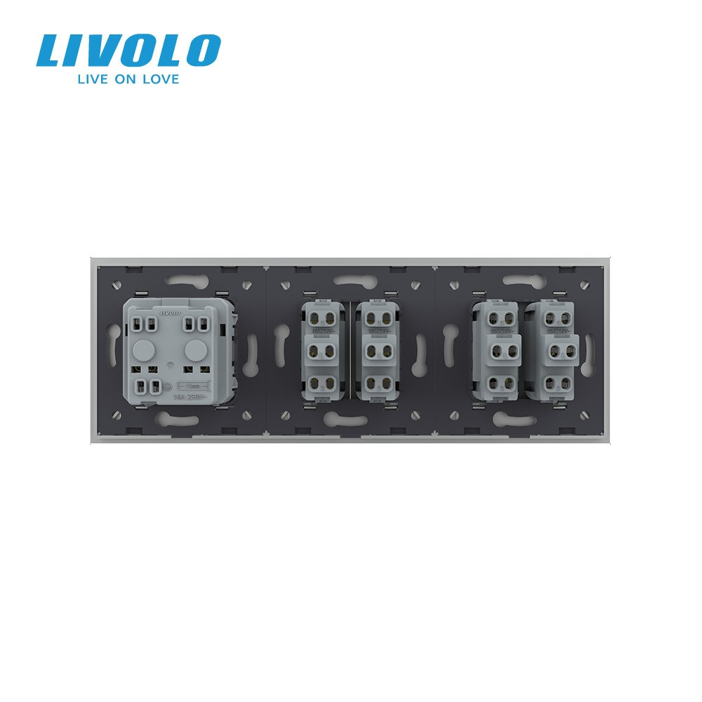 Чотирьохклавішний вимикач (2-2) з розеткою Livolo сірий скло (VL-C7K2/K2/FCTC16A-6IP) Коломия - фото 3
