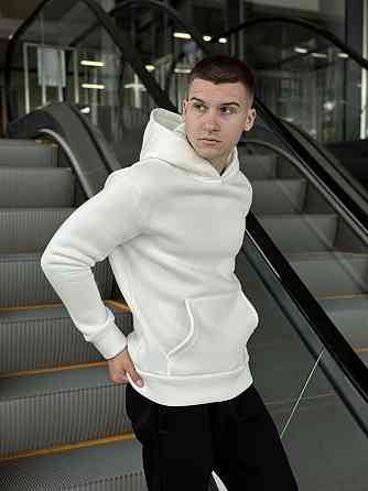 Тепле чоловіче худі на флісі з капюшоном молочне Pobedov 008 ЗИМА Київ