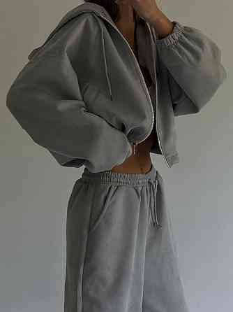 Женский базовый костюм двойка: кофта и брюки замша Серый Одесса