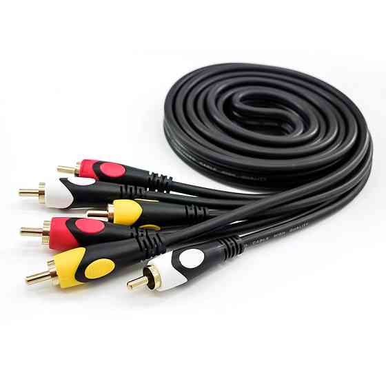 Кабель AV 3 RCA, 5 м, позолочені тюльпани для аудіо-відео Київ