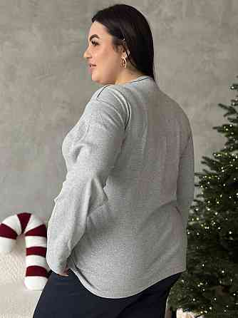 Піжама жіноча великого розміру штани та лонгслів батал PLUS SIZE з вишивкою зірки для дому та сну з довгими рукавами сіра 3XL Одеса
