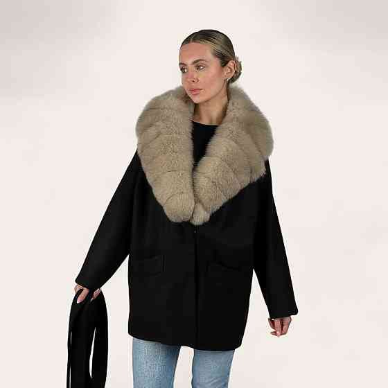 Женское пальто с меховым воротником Черный, 46 Харьков