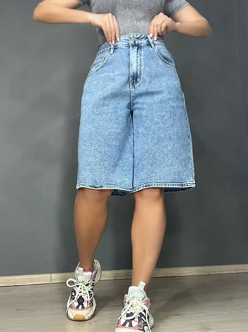 Шорти жіночі джинсові Liana 4-002 бермуди класичні середня довжина до колін стрейчеві блакитні, блакитний, З2, 32, 83 см, 117 см Київ - фото 15