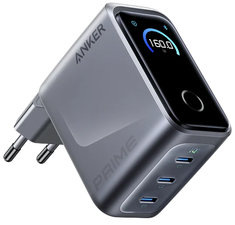 Мережевий зарядний пристрій Anker GaNPrime Charger 160W, 3xUSB-C PD3.1 w Display Silver (7232958) Київ - фото 1