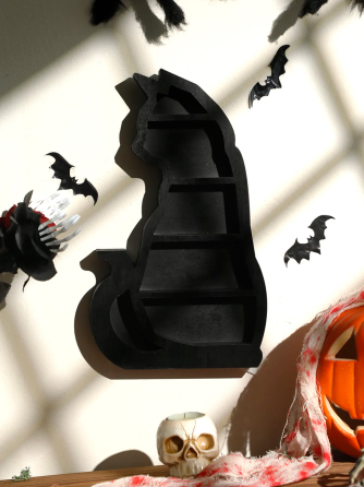 Полка настенная из дерева Кошка, полка деревянная для для украшений, черная, в размере 34×20.5см Каменец-Подольский