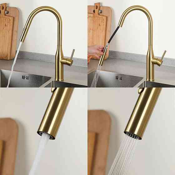 Смеситель для кухни GAPPO G4398-43 с выдвижным изливом, золото сатин Киев