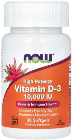 Витамин D-3 10000 МЕ NOW Foods Vitamin D-3 30 капс Киев