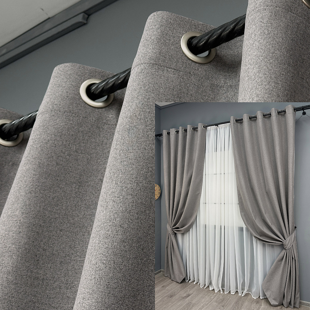 Комплект штор на люверсах VR-Textil Блэкаут двусторонний ASHEN NIGHT № 1850ш Бежево-серый 150х270 см 2 шт (37-0295) Киев - изображение 1