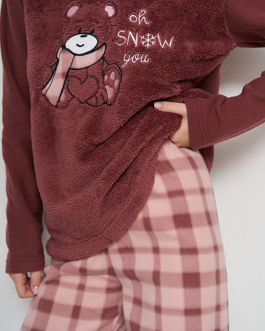 Піжама жіноча зі штанами Велюрсофт+Фліс — бордовий з ведмедем Lady Secret 94110 L Київ - фото 6