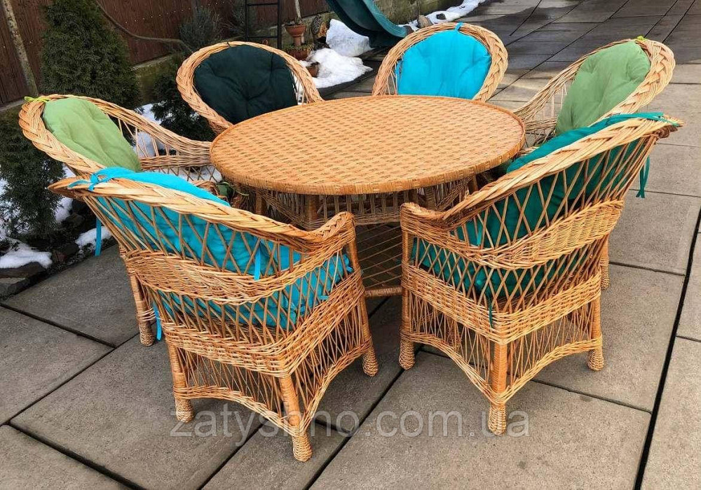 Меблі з лози з великим столом та накидками на крісла Київ - фото 2