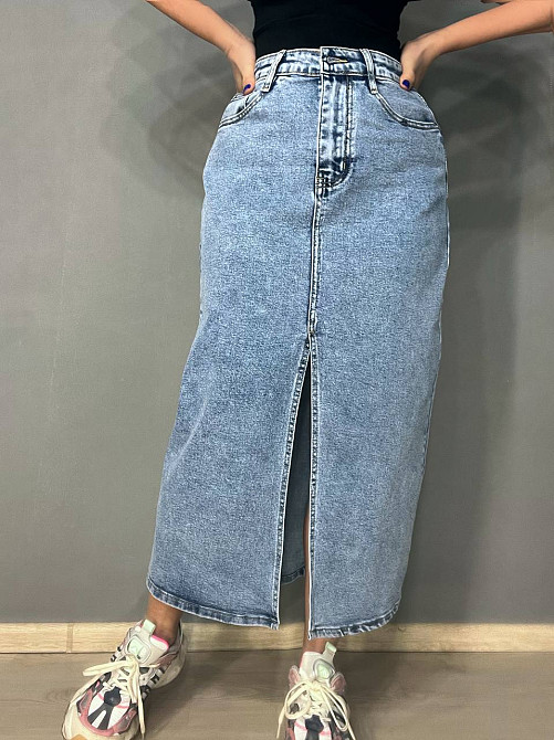 Юбка женская джинсовая Moss 505 длинная большие размеры с разрезом стрейч голубая, голубой, З2, 32,  Одесса - изображение 9