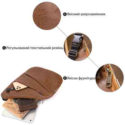 Сумка Vintage Слінг шкірозамінник Світло-коричнева (20567) Вінниця