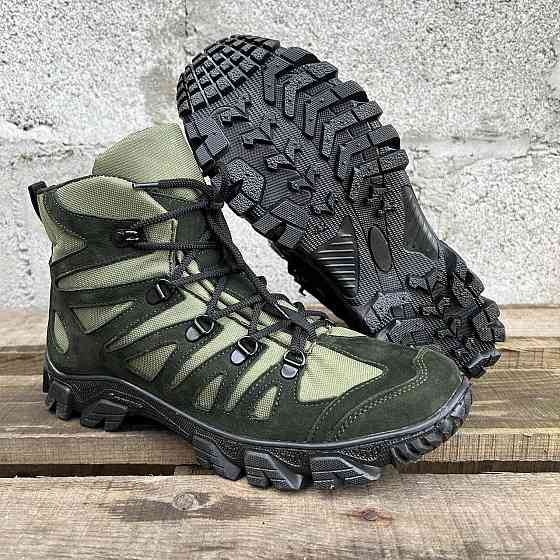 Тактические демисезонные ботинки зеленые, мужские, усиленный носок, кожа нубук, нескользящая подошва, прочные Львов