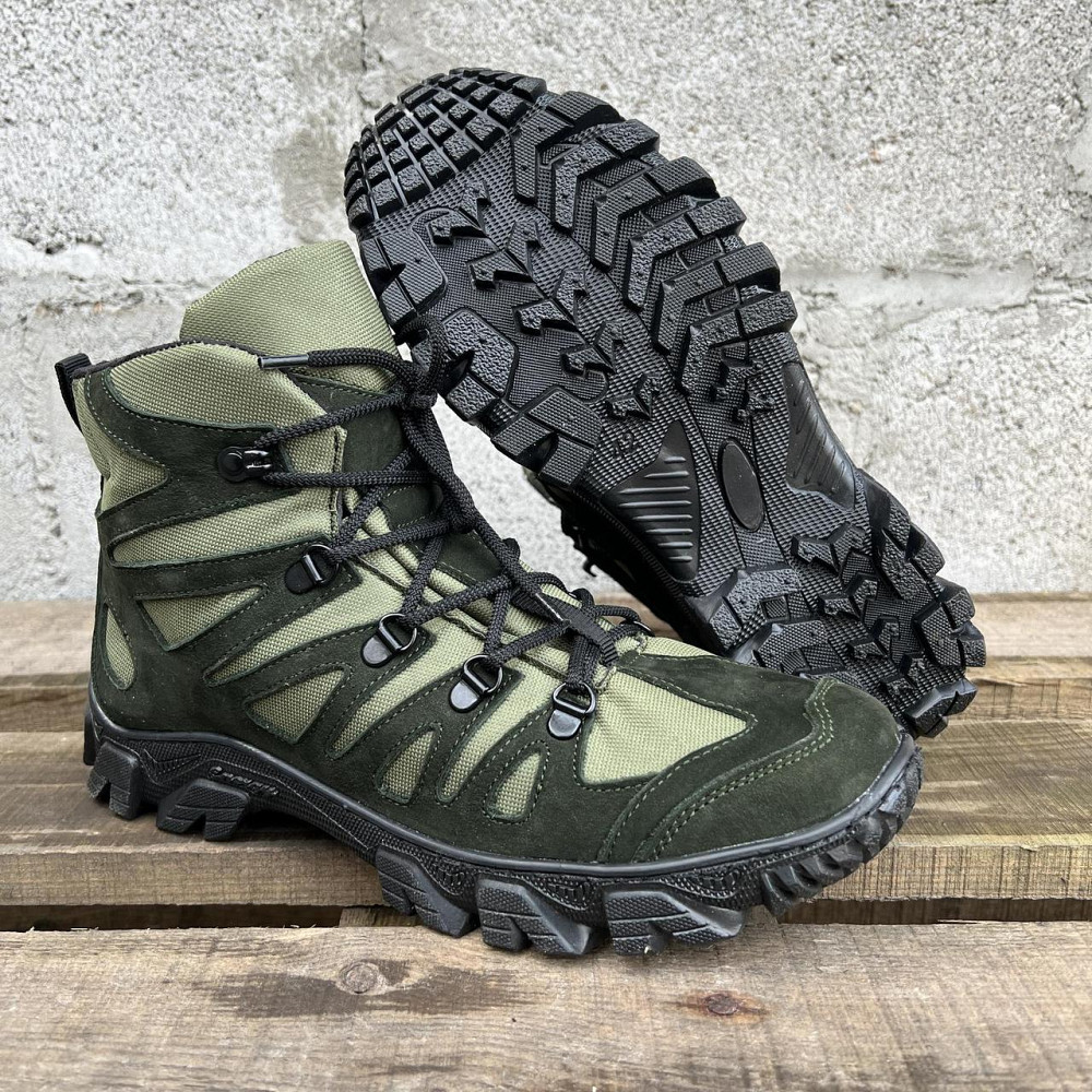 Тактичні демісезонні черевики зелені, чоловічі, посилений носок, шкіра нубук, нековзка підошва, міцні Львів - фото 3