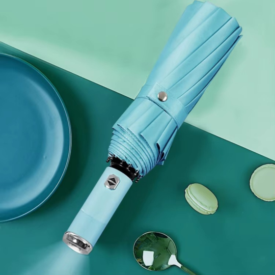 Зонт 98 см с Led-фонариком от дождя, солнца, диаметр, зонт автоматический,10 спиц, light-blue Каменец-Подольский