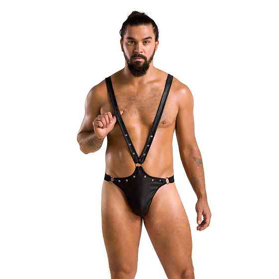 Мужское боди с люверсами Passion 028 HARRY L/XL Black, экокожа, на лямках Sex Aura Киев