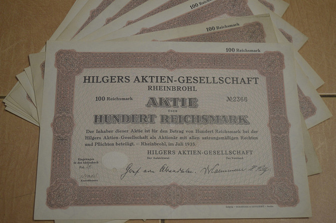 Акція. Німеччина. Hilgers Aktiengesellschaft--1000reichmark 1935 рік aUNC-UNC (5 - 11) Полтава - фото 1